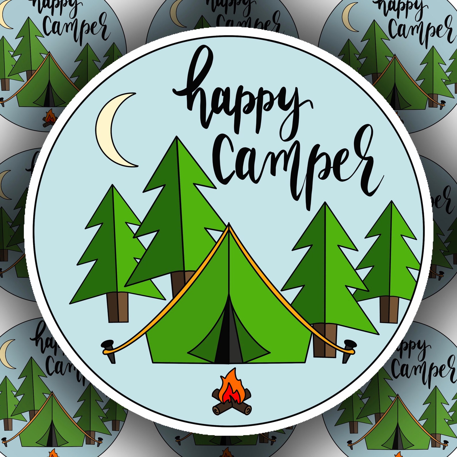 Happy Camper Sticker Camping Stickers Tent Camping Trendy Etsy