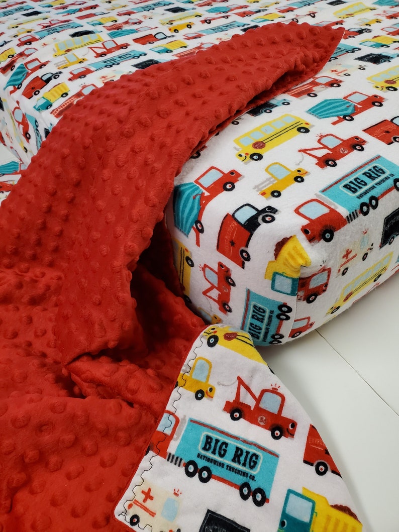 Baby Blanket Fitted Sheet Set plus BONUS Cars and Trucks, Construction, Big Rig Big Rig