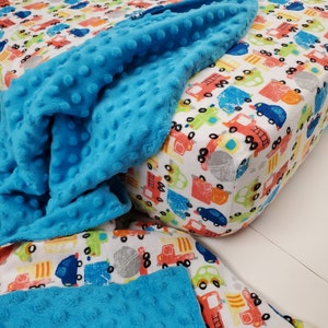 Baby Blanket Fitted Sheet Set plus BONUS Cars and Trucks, Construction, Big Rig Cars Trucks