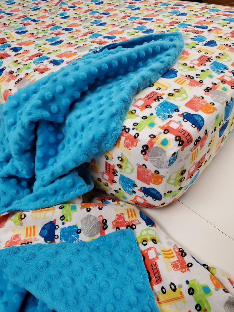 Baby Blanket Fitted Sheet Set plus BONUS Cars and Trucks, Construction, Big Rig Cars Trucks