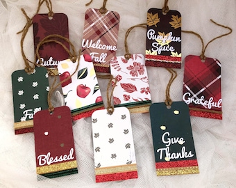 Herfst cadeaulabels, set van 10 verfraaide cadeaulabels, herfstdecor, Pumpkin Spice-themalabels, herfstbagagelabels