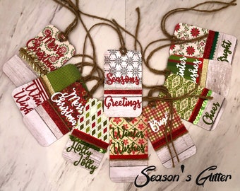 Embellished Christmas Tags, Dimensional Gift Tags, Gift Bag Tags, Cute Gifts, Rustic Christmas Tags, Xmas Tags