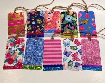 Embellished Butterfly Gift Tags: Spring Floral Paper Tags, Set of 10