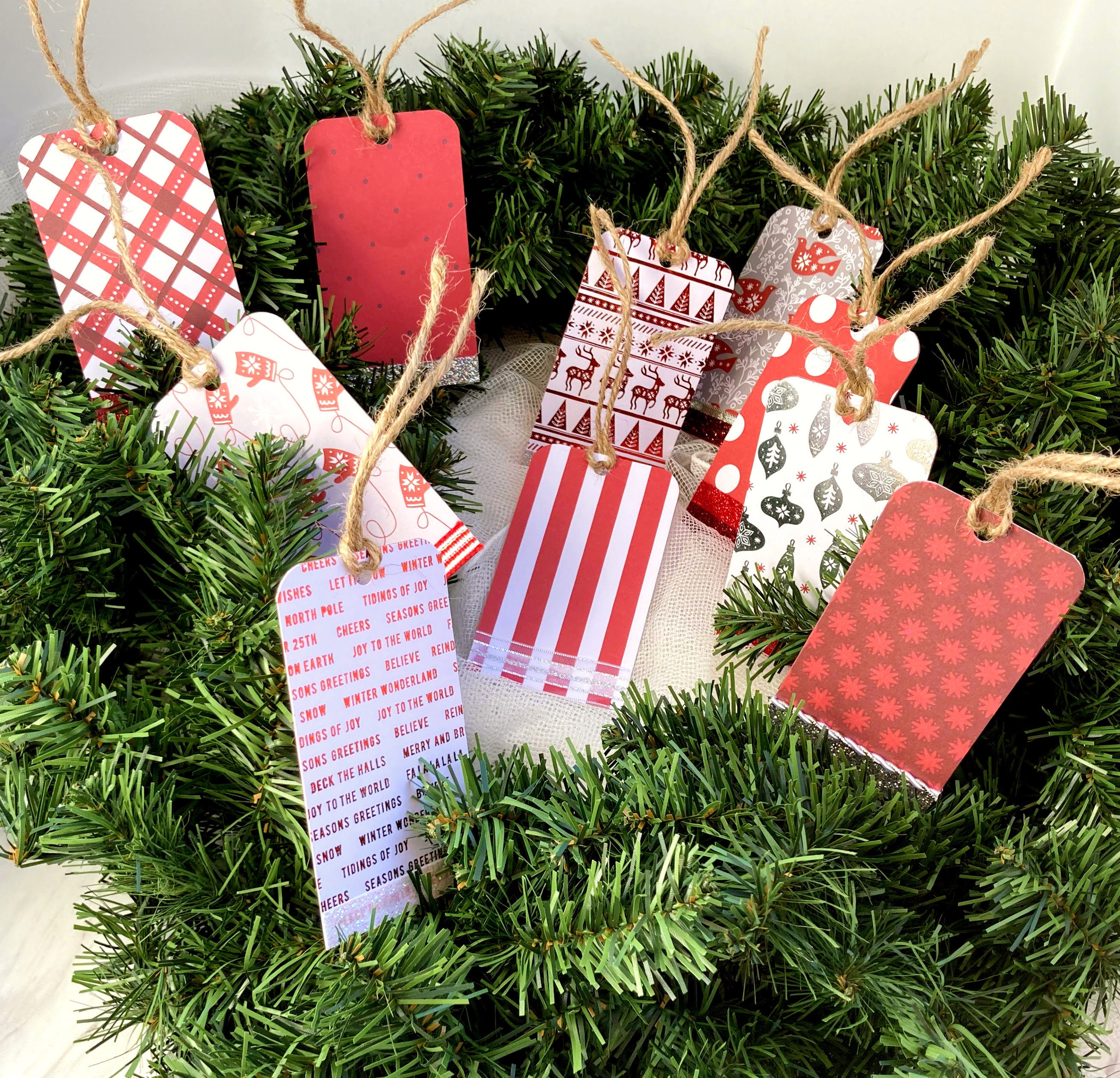 Candy Cane Gift Tags, Set of 10 Christmas Gift Tags, Embellished Red ...