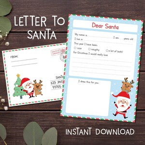 Plantilla de carta a santa, Descarga instantánea, Carta a sobre de santa imprimible, Navidad imprimible para niños, Lista de deseos de Navidad, lista de regalos