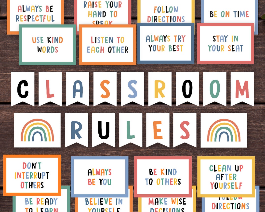 Classroom Rules Printable, Bulletin Board Decor, Pennants for Classroom ...