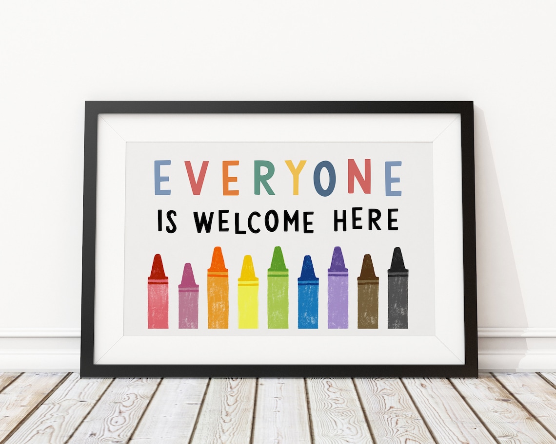 Tout le monde est le bienvenu ici impression, Affiche de diversité salle de classe imprimable