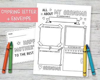 Mothers day card for grandma printable, Letter to grandma coloring page, Mothers day gift from granddaughter, Grandma gift from grandson