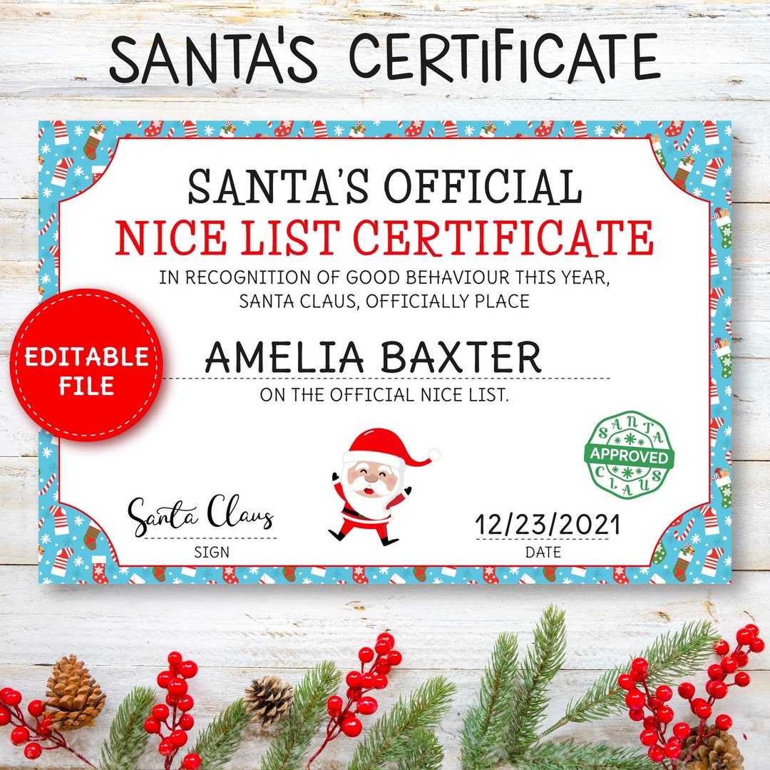 Carta Oficial Editable De Papá Noel Y Paquete De Certificado De Lista