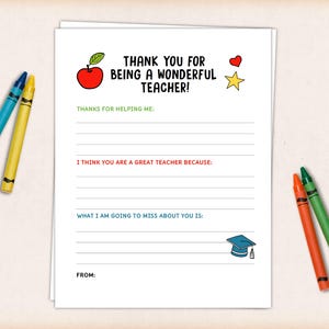 Notas de agradecimiento para maestros, regalos imprimibles para maestros, carta digital de agradecimiento para maestros de primaria, agradecimiento para maestros imprimible
