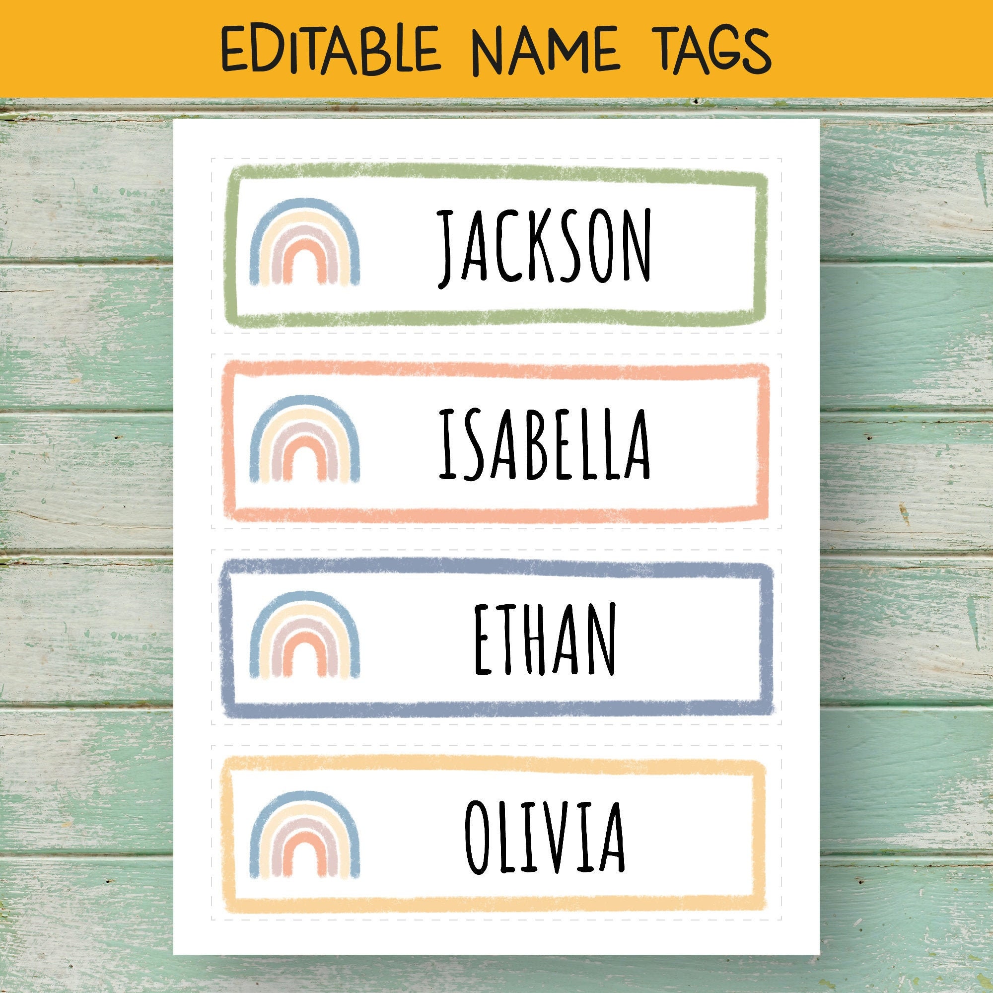 Editable Name Tags, Classroom Name Tag Printable, Boho Name Tags