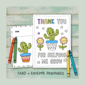 Carte Merci de m'avoir aidé à grandir, carte de remerciement de professeur imprimable, carte de remerciement à colorier, carte de professeur de fin d'année imprimable