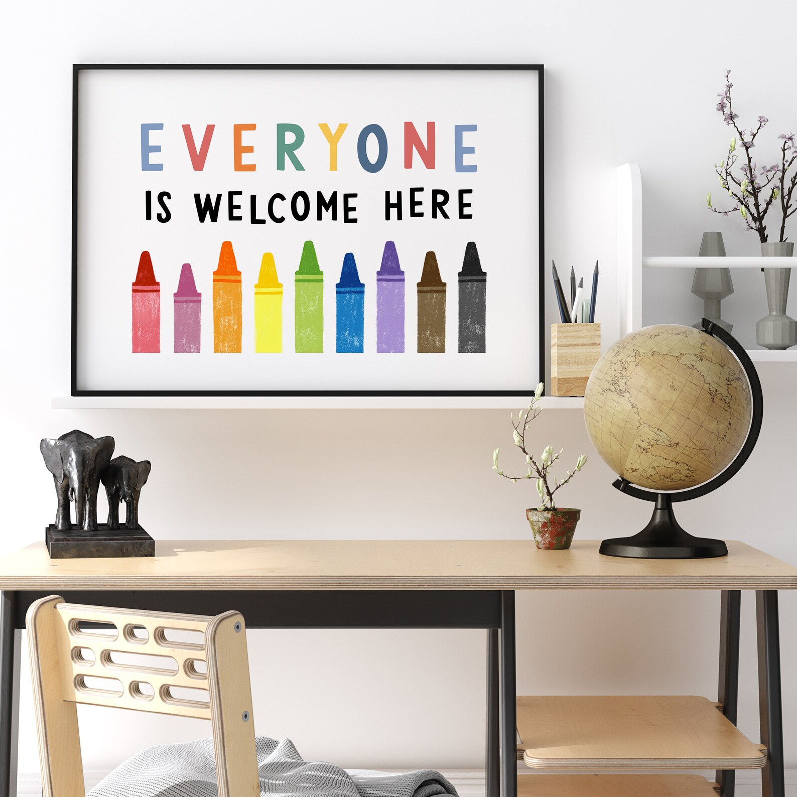 Tout le monde est le bienvenu ici impression, Affiche de diversité salle de classe imprimable