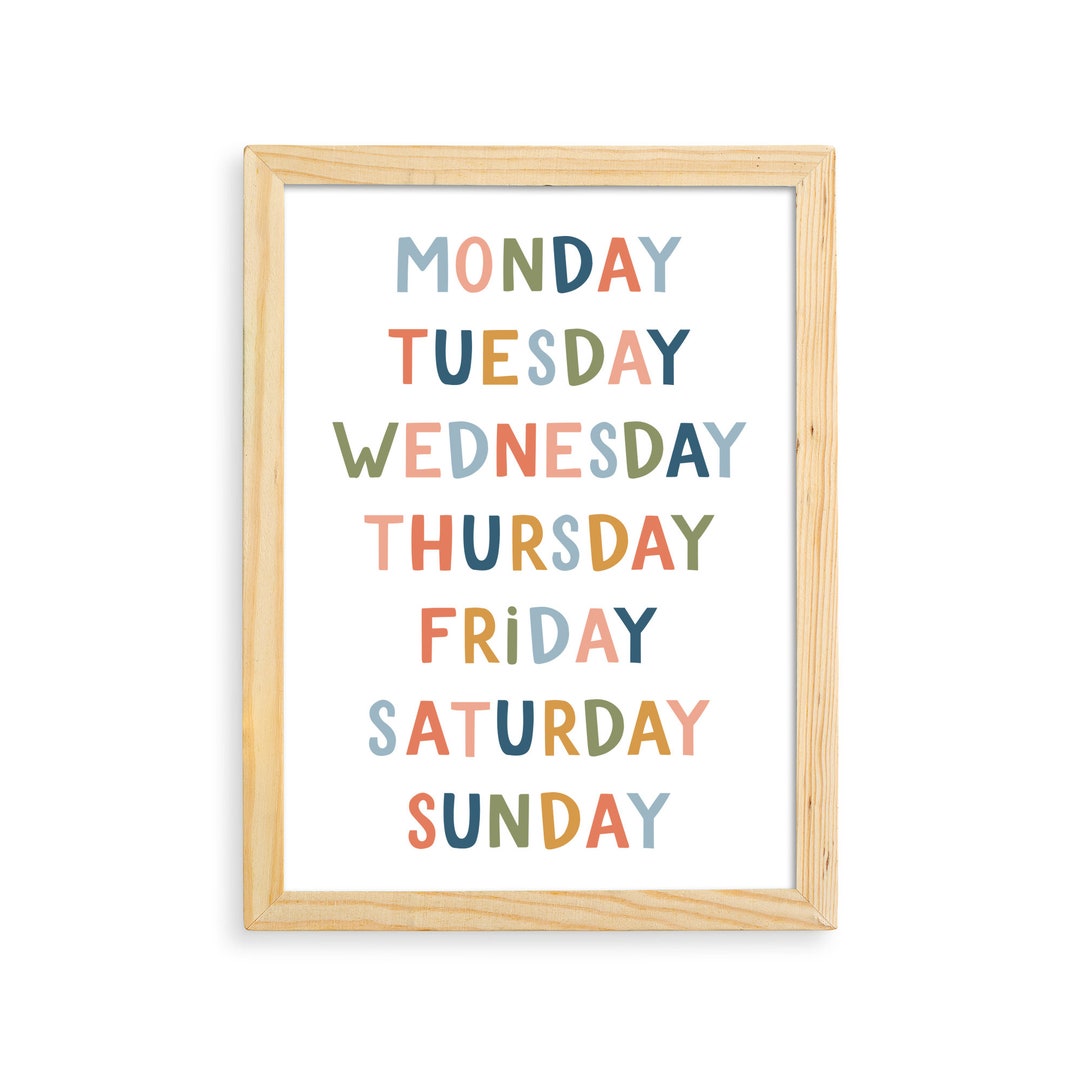 Days of the Week Printable, Educational Poster for Kids, Learning Wall ...