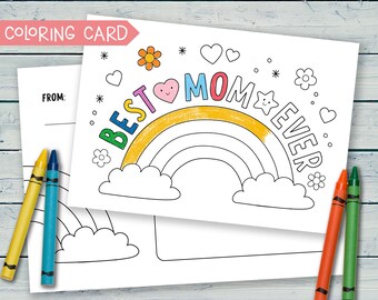 Best mom ever card digital, Mothers day printable card gift from kids, Mothers day coloring card, Happy mothers day card, Coloring cards