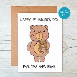 Première carte de fête des pères de bébé, carte imprimable fête des pères, carte papa ours, téléchargement numérique bonne fête des pères, 1ère carte de fête des pères