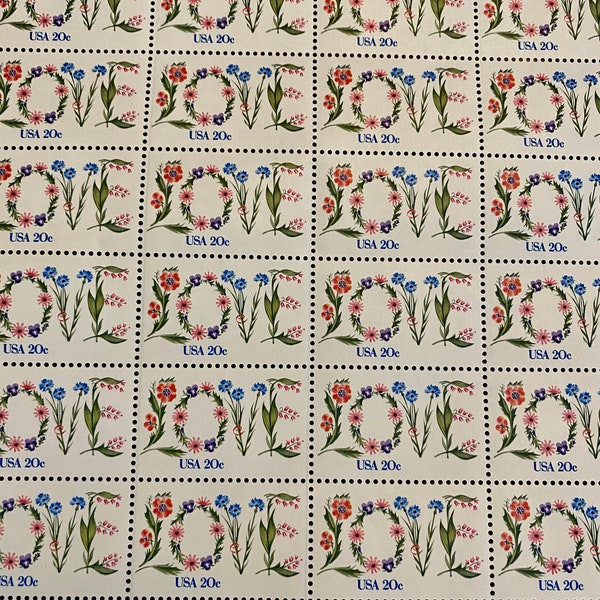 10 Floral LOVE 20 cent Unused Vintage Postage stamps - Pack of 10