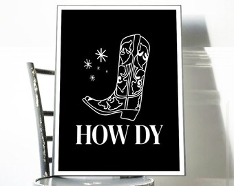 DIGITAL DOWNLOAD - Rusty White Cowboy Boot, Howdy Boot Print,Living Room Wall Decor, CowBoy Boot Print,Cowboy Boot Wall Artwork, JPG Prints,