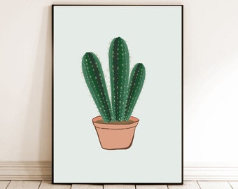 Cactus Plant Digital Wall Art, Minimalist Prints, Modern Art Printables, Green Aesthetic Room Decor,Digital Download, Plant Lover Printables
