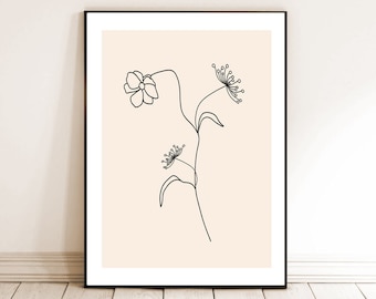 Minimalist Floral Print, Elegant Line Art Flower Illustration,Chic Wall Decor, Minimalist Home Decor, Digital Print,Line Art flower print,
