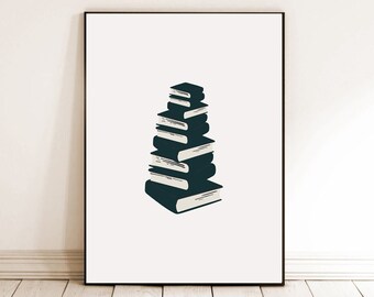 Stacked Books Minimalist Art Prints, Minimalist Decor, Digital Room Decor, Modern Art Prints,   Digital Download, Literary art Prints, JPGS