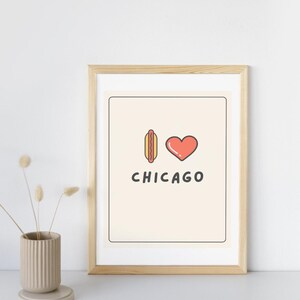 I Love Chicago Hot Dog Art Print – Minimalist Chicago Wall Decor, Funny City Poster, Chicago Gift Idea, Modern Kitchen or Office Print