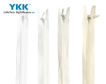 YKK Invisible zipper #3, Invisible Concealed Zip, Invisible Zipper Closed Bottom, Sewing zips for dress, White, Off White, Ivory, Dark Ivory