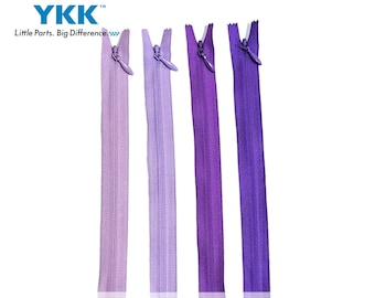 YKK Invisible zipper #3, Invisible Concealed Zip, Invisible Zipper Closed Bottom, Sewing zips for dress, Shades of purple colour zipper