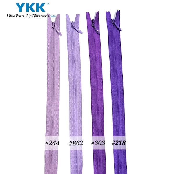 YKK Invisible zipper #3, Invisible Concealed Zip, Invisible Zipper Closed Bottom, Sewing zips for dress, Shades of purple colour zipper