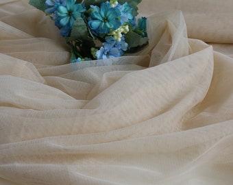 Champagne Extra Soft Italian Tulle Fabric, Mesh Fabric, Stretch Tulle, 2 way Stretch Mesh Fabric, Soft Tulle, Bridal Fabric, 59"wide