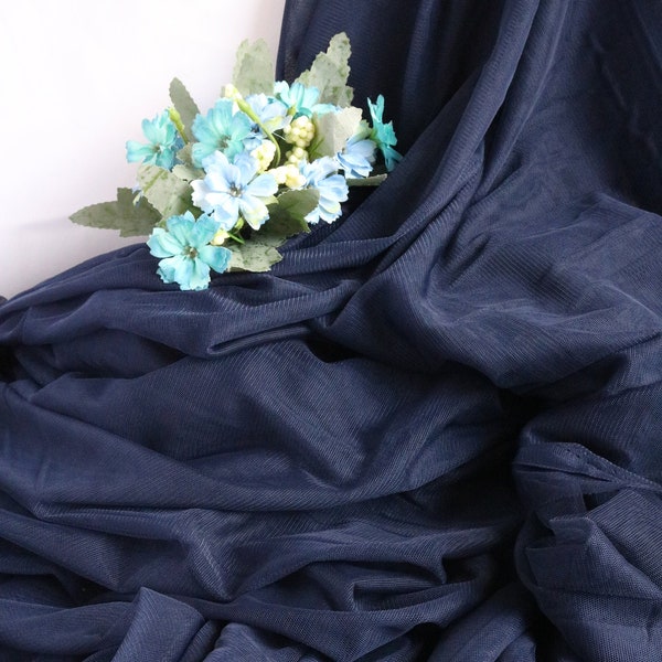 Navy Blue Extra Soft Italian Tulle Fabric, Mesh Fabric, Stretch Tulle, 2 way Stretch Mesh Fabric, Soft Tulle, Tulle for prom dress, 59"wide