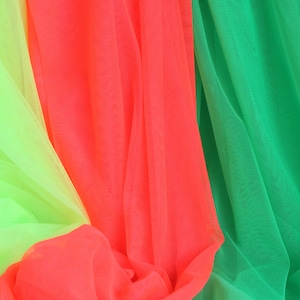 Extra Soft Italian Tulle Fabric, Mesh Fabric, Neon Yellow, Neon Coral, Fluorescent Green, Soft Tulle Fabric, 2 way Stretch Tulle, 59&quot; wide