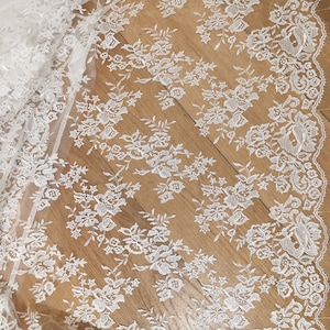Tela de encaje con bordado en blanco roto, tela de encaje para novias, encaje floral, tela de encaje, tela de encaje de tul, encaje para vestidos de novia, tela transparente, 55" de ancho
