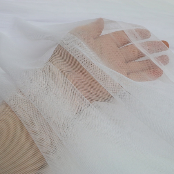 White Extra Soft Italian Tulle, Mesh Fabric, Stretch Tulle, 2 way Stretch Tulle for Bridal couture, Veiling Fabric,Sold by the meter,59"wide