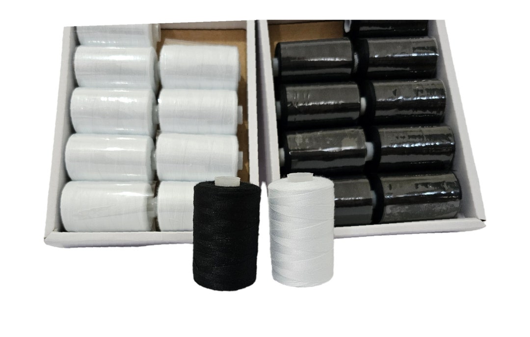 Polyester. Machine Thread High Quality Polyester Machine Thread, Black White Sewing All Purpose ...