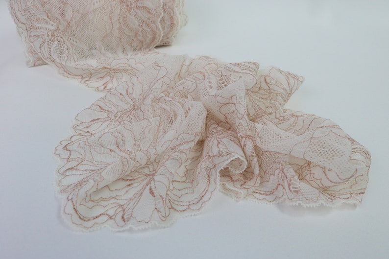 Lingerie Lace Trim sell by 1 meter Soft Lingerie Lace High Quality Stretch Lace Trim Beige with Rose Gold Fine 7  18cm Stretch Lace
