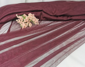 Burgundy Extra Soft Italian Tulle Fabric, Mesh Fabric, Stretch Tulle, 2 way Stretch Mesh Fabric for Bridal couture, Sold by meter, 59" wide