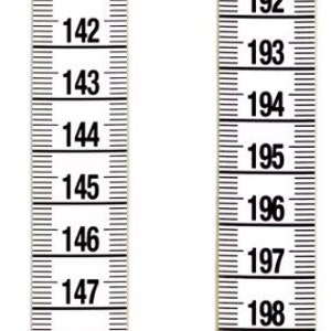 May include: A white measuring tape with black markings. The tape measures from 136 to 150 inches on the left side and from 186 to 200 inches on the right side.