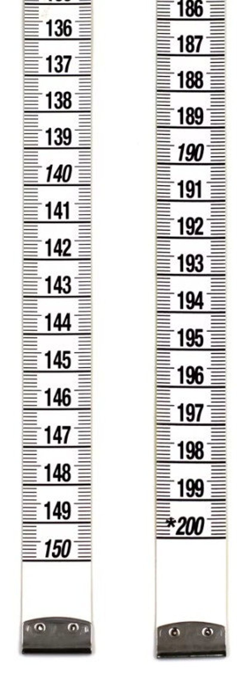 May include: A white measuring tape with black markings. The tape measures from 136 to 150 inches on the left side and from 186 to 200 inches on the right side.