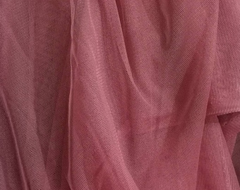 Tul italiano extra suave, tul rosa polvoriento / color malva, tela de malla, tul elástico de 2 vías, tela de velo, vendido por metro, 59"de ancho