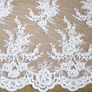 White Bridal Lace Fabric, Lace fabric, Bridal lace, Embroidery lace, Beaded lace fabric, Wedding lace fabric,51&quot;width Pearls Sequins & Beads
