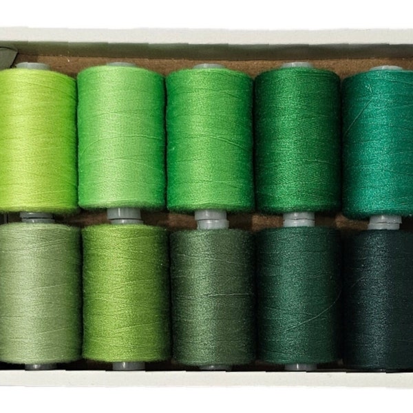 Fil pour machine en polyester de haute qualité, fils à coudre tout usage nuances de vert, bobines de 1000 m de fil à coudre pour machine et main, bobine de 1000 m