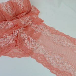 Feine 7,9&quot; / 20cm Stretch-Spitze, Stretch-Spitze Trim rosa und Elfenbein, weiche Dessous Spitze, Floral Dessous Lace Trim verkaufen von 1 Meter, hohe Qualität