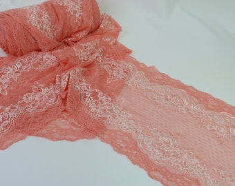 Fine 7.9" / 20cm Stretch Lace, Stretch Lace Trim Pink and Ivory, Soft Lingerie Lace, Floral Lingerie Lace Trim sell by 1 meter, High Quality