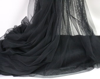 Tulle italien extra doux noir, tissu résille, tulle extensible, tulle extensible dans les 2 sens pour la couture nuptiale, tissu pour voile, vendu au mètre, 59 po. de large