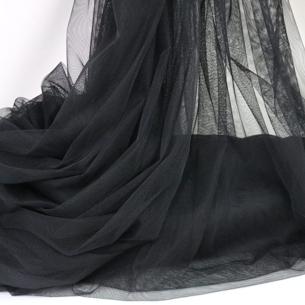 Black Extra Soft Italian Tulle, Mesh Fabric, Stretch Tulle, 2 way Stretch Tulle for Bridal couture, Veiling Fabric,Sold by the meter,59"wide