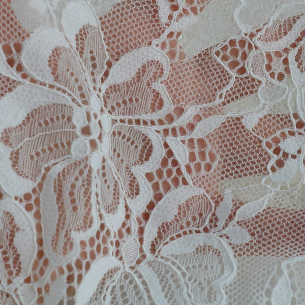Ivory Lace Fabric, Bridal Lace Fabric, Floral Lace, Stretch Lace Fabric, Tulle Lace Fabric, Embroidery Lace, Wedding Dress Lace, 59" width