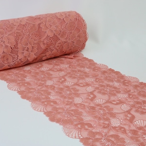 Fine 9.5" / 24cm Stretch Lace, Stretch Lace Trim Pink Apricot, Soft Lingerie Lace, Floral Lingerie Lace Trim sell by 1 meter, High Quality
