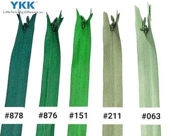 YKK Invisible zipper #3, Invisible Concealed Zip, Invisible Zipper Closed Bottom, Sewing zips for dress, Shades of Green Colour zipper