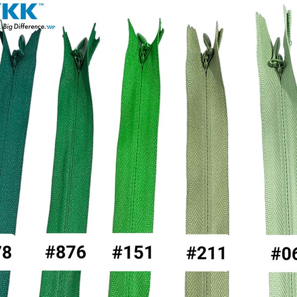 YKK Invisible zipper #3, Invisible Concealed Zip, Invisible Zipper Closed Bottom, Sewing zips for dress, Shades of Green Colour zipper